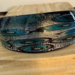 Teal and Black peacock patterned Murano glass bangle